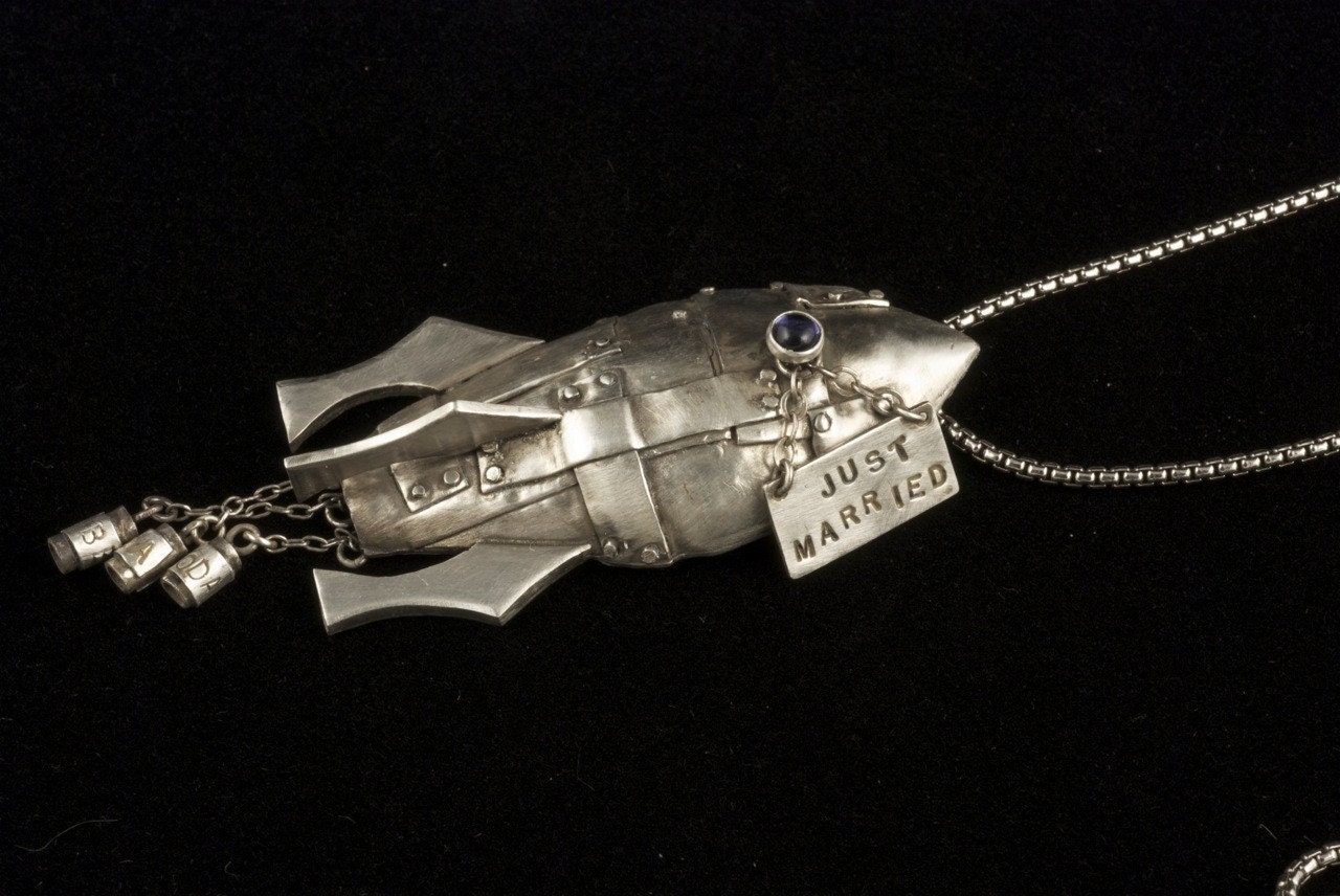 Just Married Rocket Ship Necklace