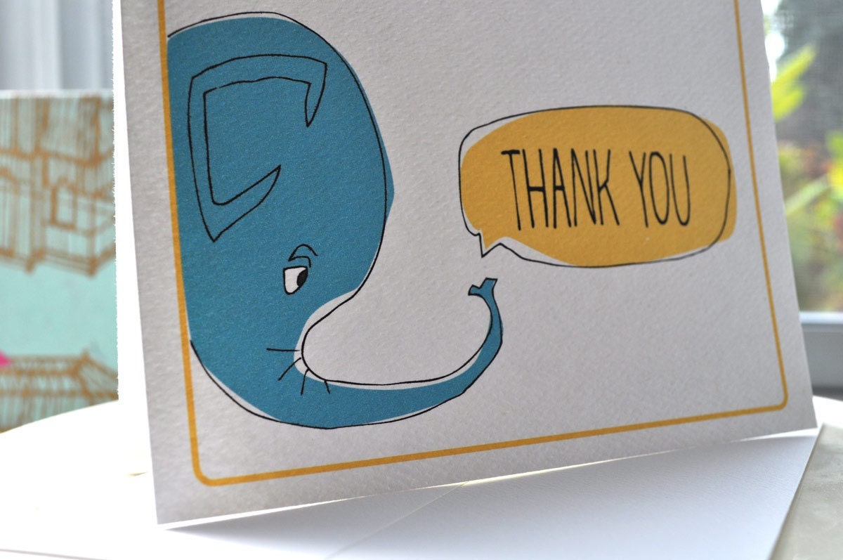 Elephant Thought Quote Bubble Thank You Cards gift set with stickers