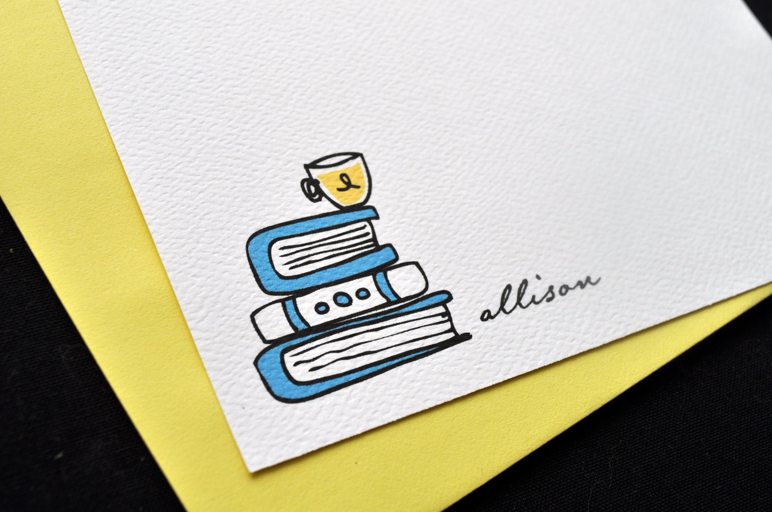 Stack of Books Personalized Stationery Notecards and Sticker Gift Set