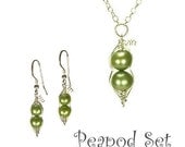 Two Peas in a Pod Set- Green Freshwater Pearl Necklace and Earrings