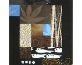 Mixed Media Fiber Art Quilt Collage - Blue Snow