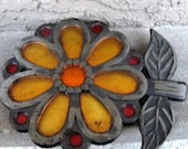 Vintage Flower Trivet Stained Glass Retro 60s Style