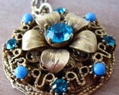Vintage Gold and Teal Flower Necklace