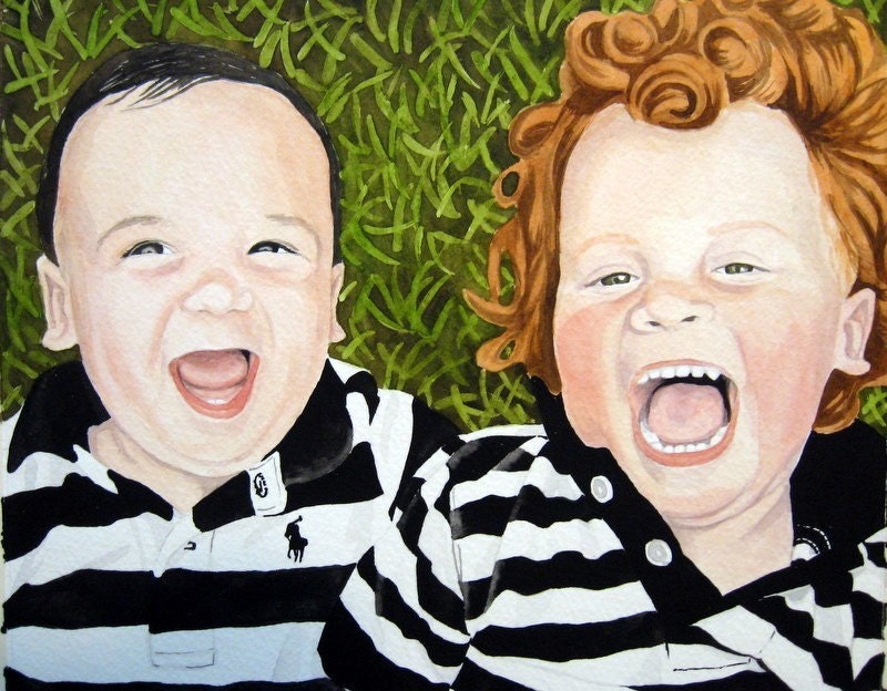 Watercolor Portrait Fine Art of Two People 12 X 18