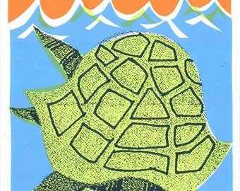 SLOW AND STEADY: Turtle 13" X 20" Original Art Print by Print Mafia