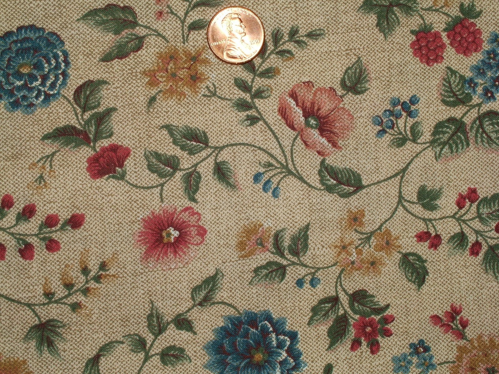 Tan Floral Print, A VIP Print for Cranston Print Works Fabrics, 1 yard