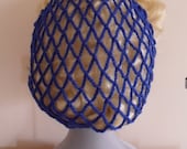 Electric blue acrylic snood/hairnet crocheted to an original 1940s pattern - 3 sizes available