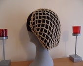 Beige/light tan acrylic snood/hairnet crocheted to an original 1940s pattern - 3 sizes available