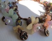 Copper Moon Charm Bracelet with Pastel Flowers with Glass Beads