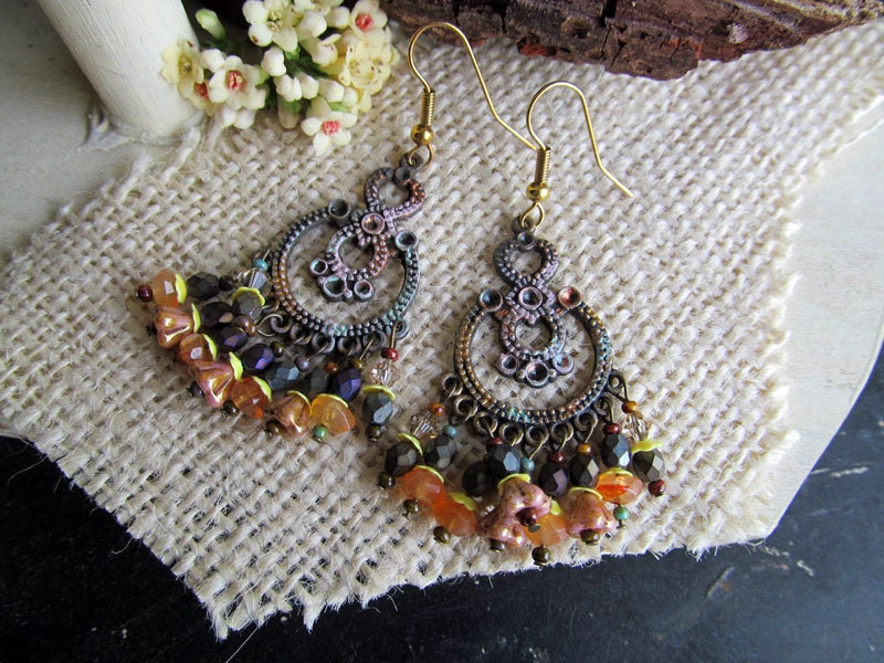 Dangling Gemstone Chandelier Earrings Desert Sunset