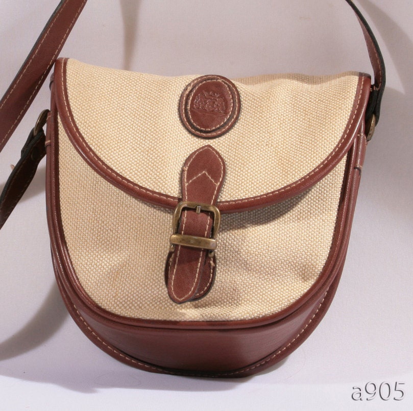 Vintage Saddle Bag / 1970s Canvas and leatherette