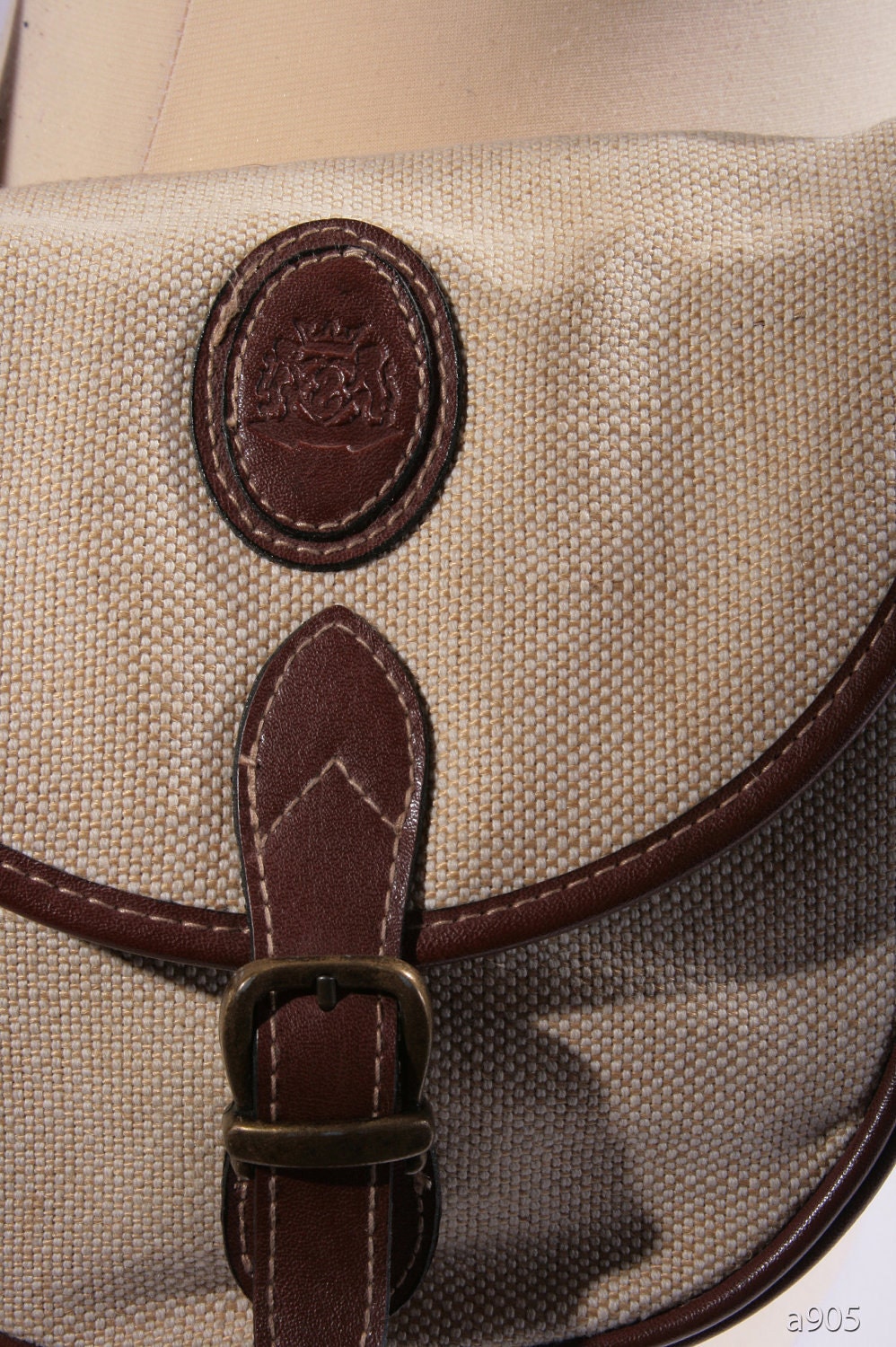 Vintage Saddle Bag / 1970s Canvas and leatherette