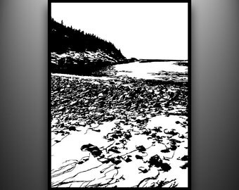 Papercut - Sand Beach, Hand-Cut Paper Art, framed and one-of-a-kind 18x24