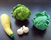 Felt Vegetables IV - Lettuce Cabbage Artichoke Yellow Squash Cauliflower (Patterns and Instructions via Email) - umecrafts