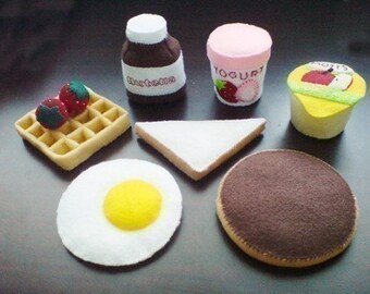 Felt All American Breakfast Set Including Waffle, Yogurt, Apple Sauce, Nutella etc.. - (Patterns and Instructions via Email)
