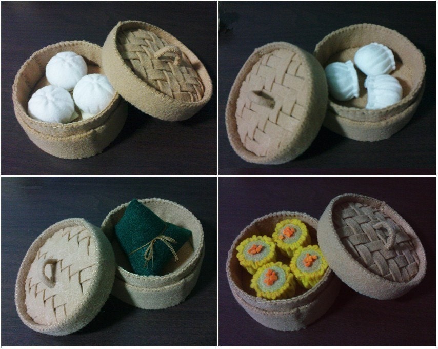 Felt Patterns - Chinese Dim Sum and Steamer Set - including Gyoza, Dumplings, Meat Bun, Sticky Rice (Patterns and Instructions via Email)