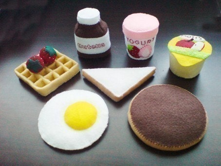 Felt All American Breakfast Set Including Waffle, Yogurt, Apple Sauce, Nutella etc.. - (Patterns and Instructions via Email)