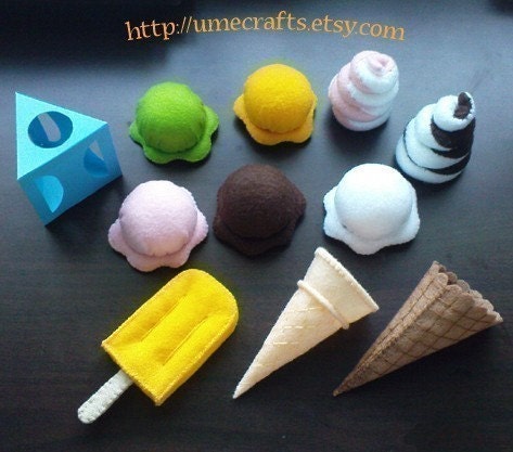 Felt Patterns - Felt Ice Creams Pretend Play Set - Popsicle, Ice Cream Cones, Soft Ice Cream (Patterns and Instructions via Email)