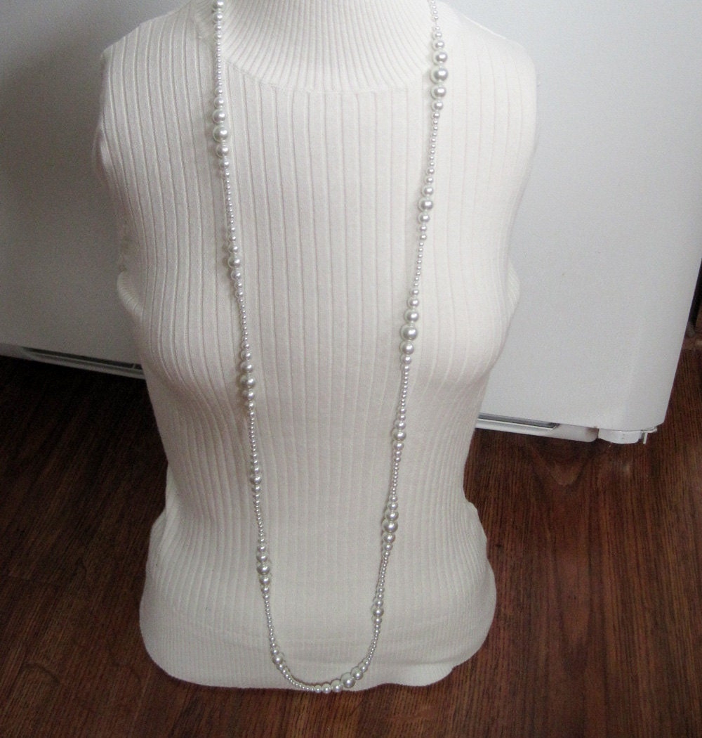 Long Graduated Pearl Necklace Downton Abbey Inspired 72 inches Wrap Around
