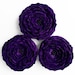3 Handmade fabric flowers - big dark purple satin and lace appliques