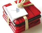 Fused Glass Coasters - Red Hot
