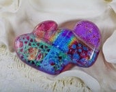 Rainbow Dichroic Glass Double Heart  Pin