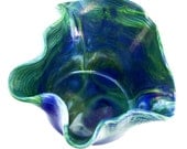 Green and Blue Fused Glass Pot Pour Sculpture