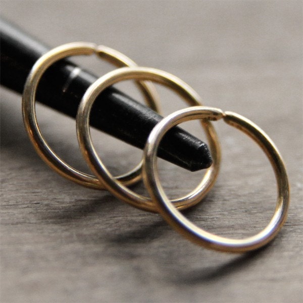 Three 9mm 14K Gold Endless Hoops - Cartilage earrings in solid 14K yellow, rose, or white gold