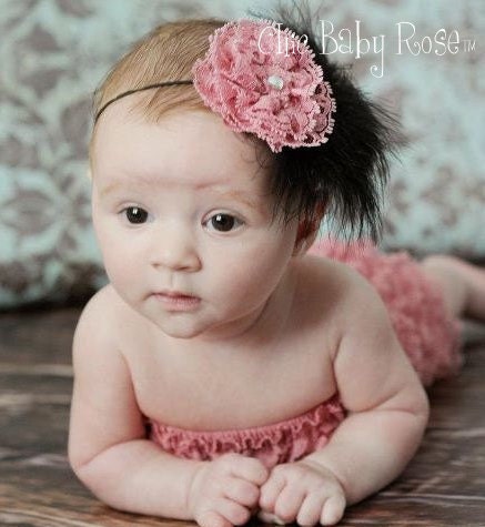 Lace Rosette and Feather Fascinator Clip or Band by Chic Baby Rose