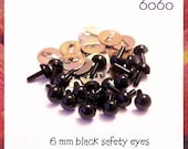 6 mm BLACK Plastic eyes amigurumi animal craft safety eyes - 50 PAIRS (6b50m)