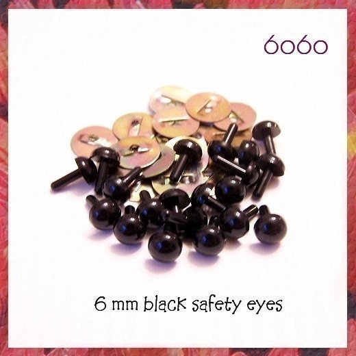 6 mm BLACK Plastic eyes amigurumi animal craft safety eyes - 10 PAIRS (6b10m)