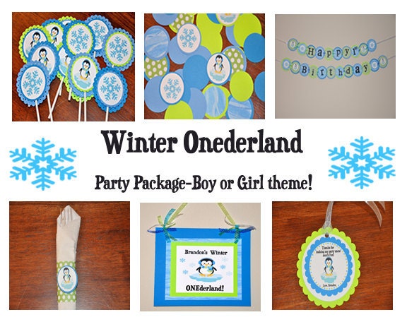 Penguin Winter Wonderland Party Package. First Birthday. 1st Birthday. Winter Onederland Choose Boy or Girl / Discount Given