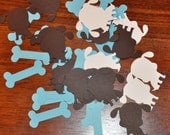 Dog Confetti. Puppy Confetti. Dogbones. Dog Bones. Set of 75 pieces. Blue. Green. White. Minis.