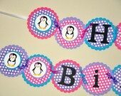 Happy Birthday Banner: Penguin Banner. Choose Boy or Girl. Penguin