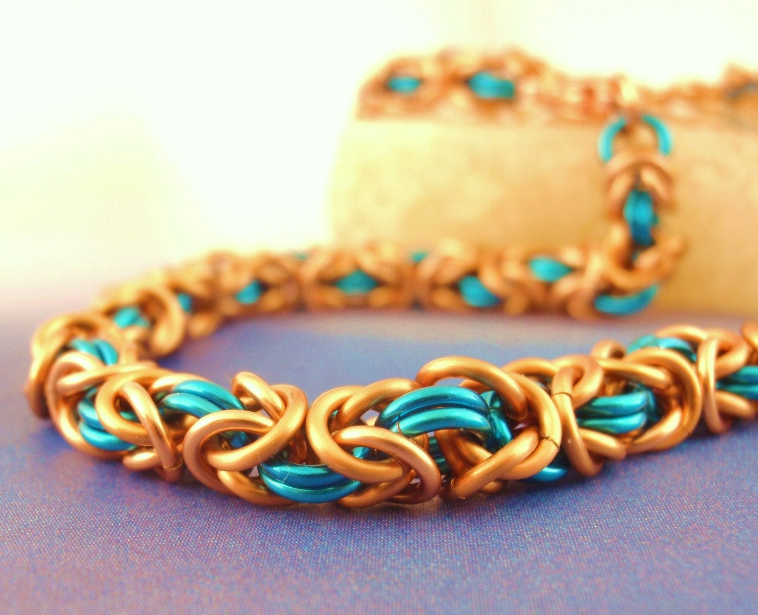 Copper and Blue Necklace - Beyond Basic Byzantine Chainmaille