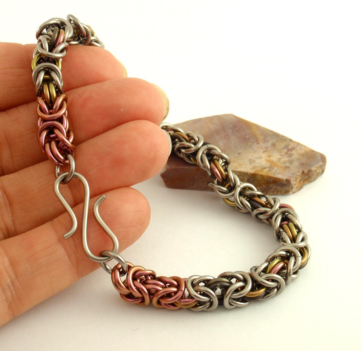 Niobium Beyond Basic Byzantine Chainmaille Bracelet - Muted Grand Style and Hypo Allergenic