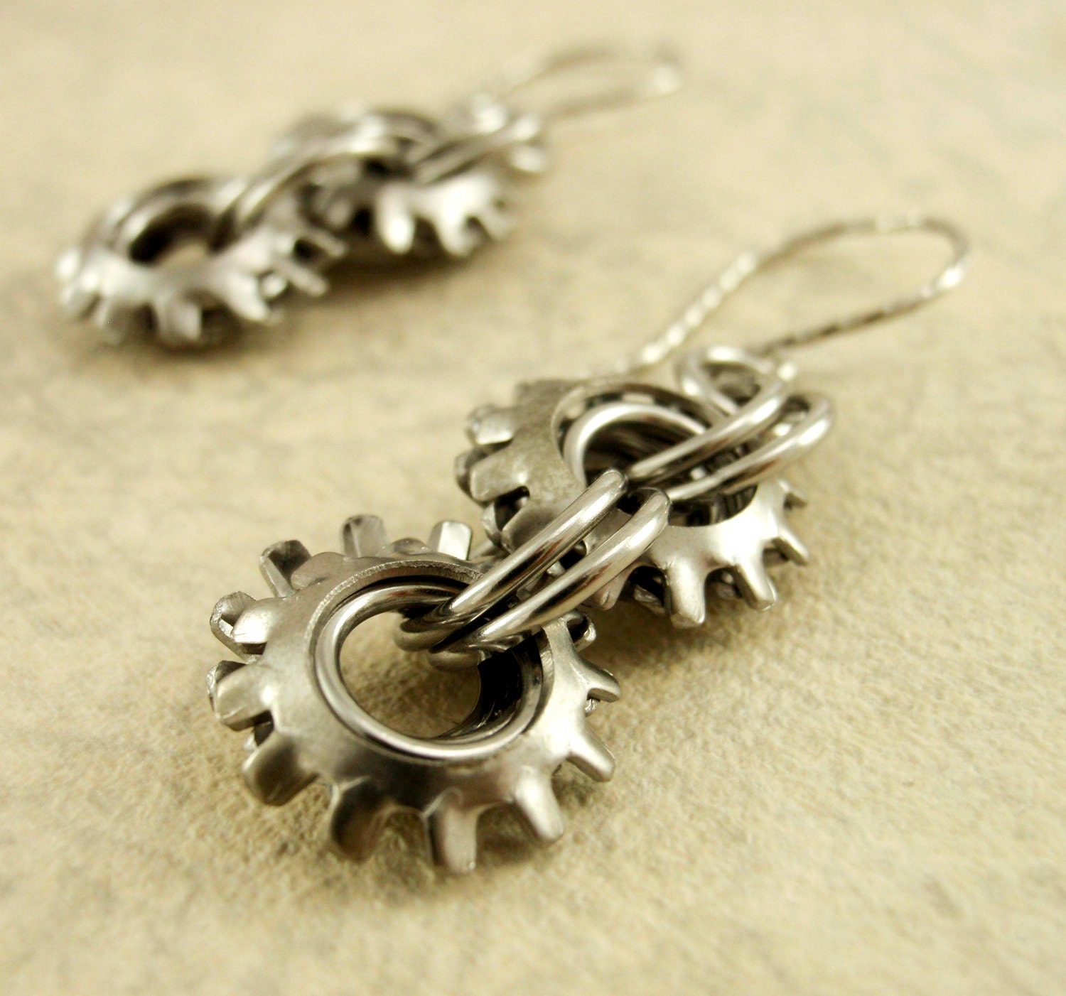 On The Edge Steampunk Chainmaille Earrings in All Stainless Steel