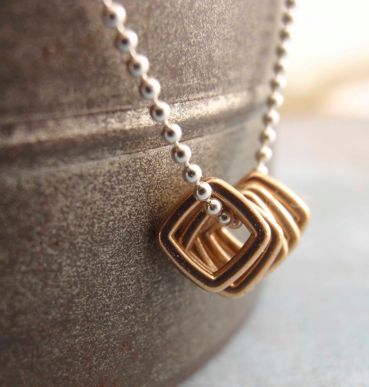 Bronze Squares Pendant II - Sterling Silver Necklace