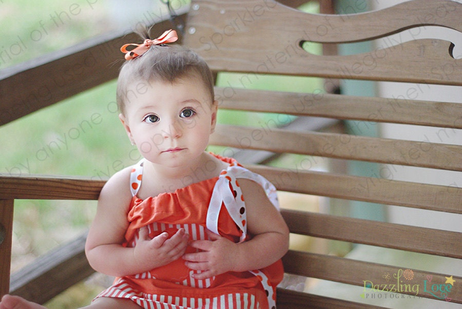 Orange Creamsicle Baby, Girl, Toddler, Pillowcase Dress Cotton w/Matching Polka Dot Ribbon