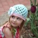 Crocheted Beanie "The Madison Rose" Robin's Egg Blue, Pastel Pink, White, Flower Open Weave Custom Colors