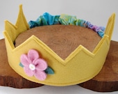 Wool Felt Crown -- golden yellow with pink flower
