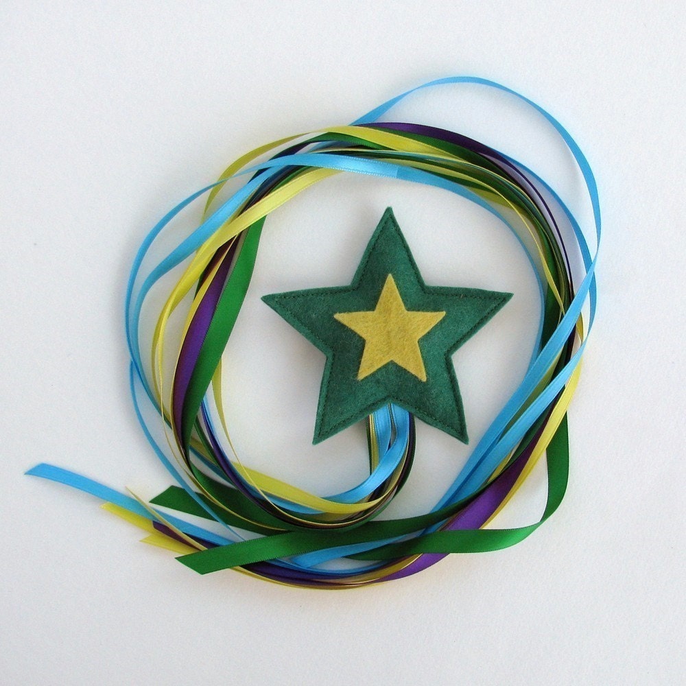 Three Shooting Stars -- Wool and ribbon toys for throwing, chasing and catching