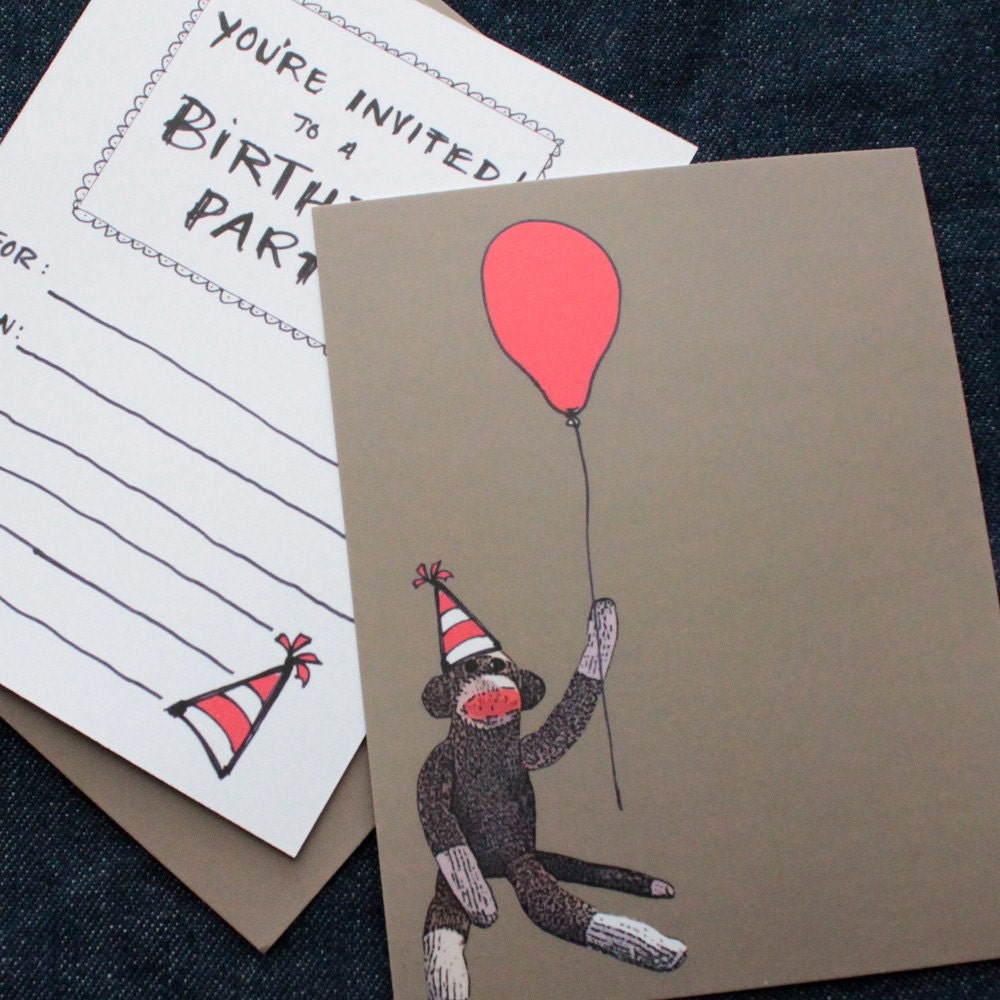 Sock Monkey Birthday Invitations