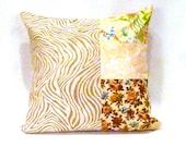 Peachy Zebra Floral Patchwork Pillow