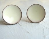 Antique White Enamel Post Earrings - handmade diamond white enamel concave dish stud earrings