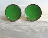 Fresh Cut Green Handmade Domed Bowl Enamelled Stud Earrings