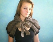Brown Handknit Cape with Tweed Wool Ribbon and Gray Border. British Style. Classic. Custom Order Your Color.