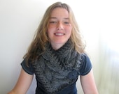 Cozy Winter Scarf - Scarflette. Handknit Cabled in Classic Gray. Alpaca and Wool.
