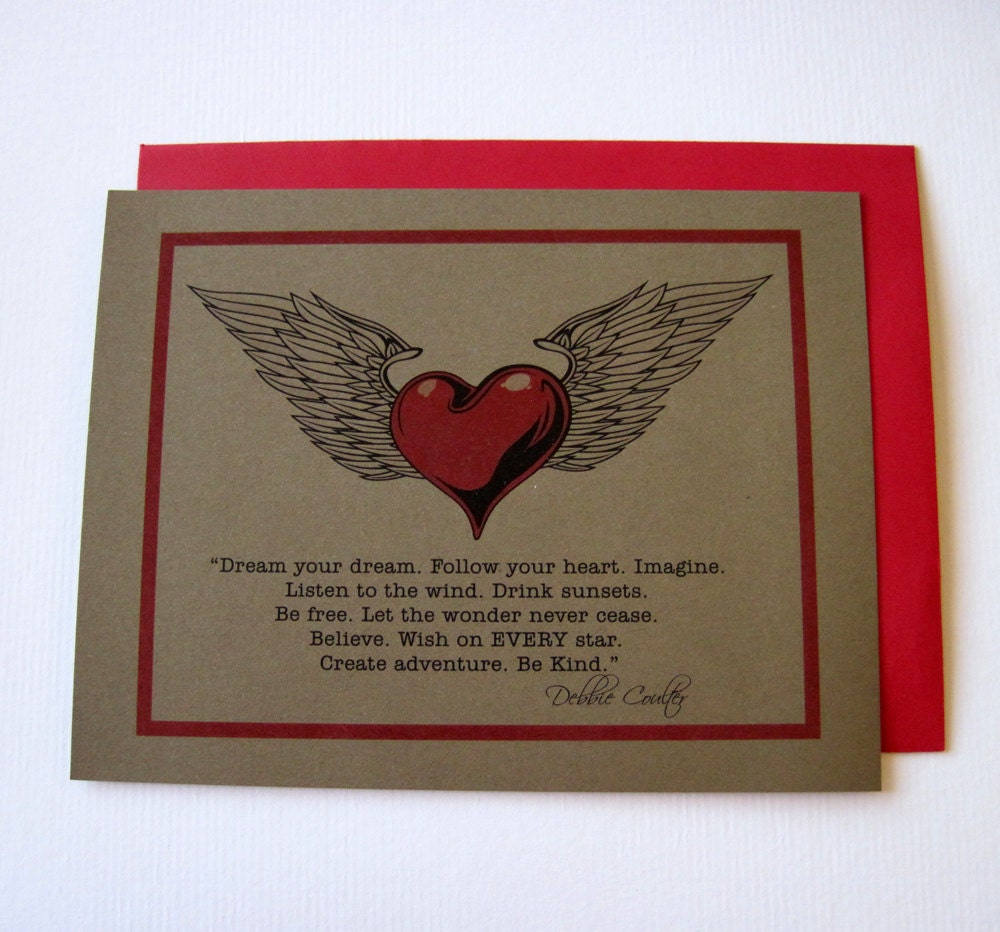 Follow Your Dream Heart Wings Note Cards Red Inspirational Graduation Friendship