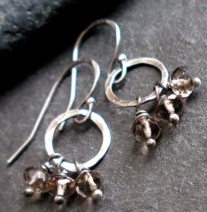 Brown Smoky Quartz, Oxidized Sterling Silver Dangle Earrings - Trey